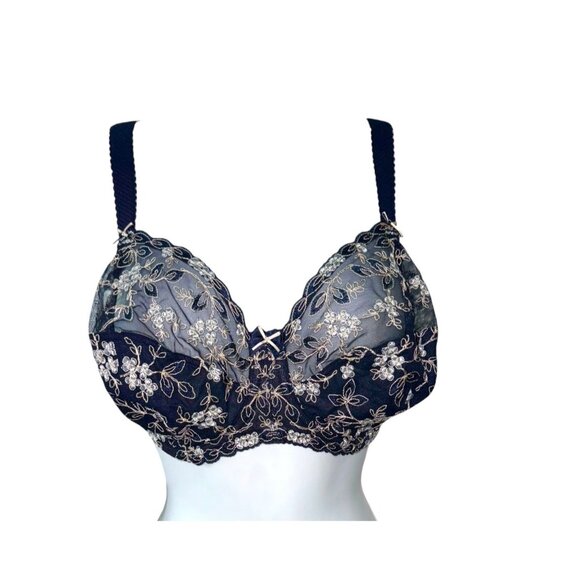 Elegant Embroidered Lace Bra With Underwire Support & Adjustable Straps Black - Picture 3 of 8